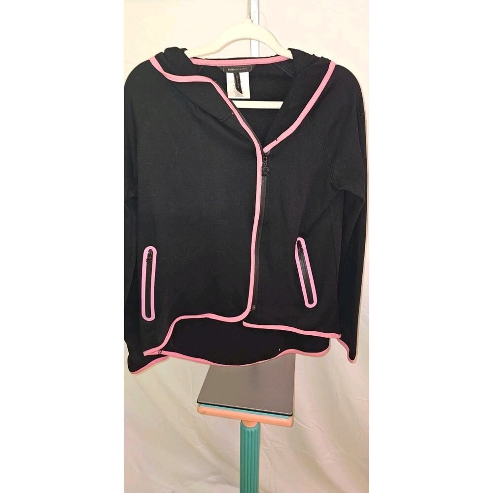 BCBG Maxazria Women's Black Hooded Sweatshirt With Pink Piping Size S
